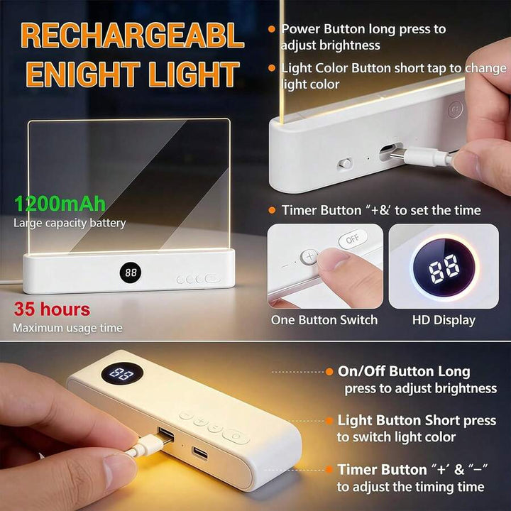 2-in-1 LED Boeklamp & Nachtlampje Oogvriendelijk Leeslicht, USB-Oplaadbaar